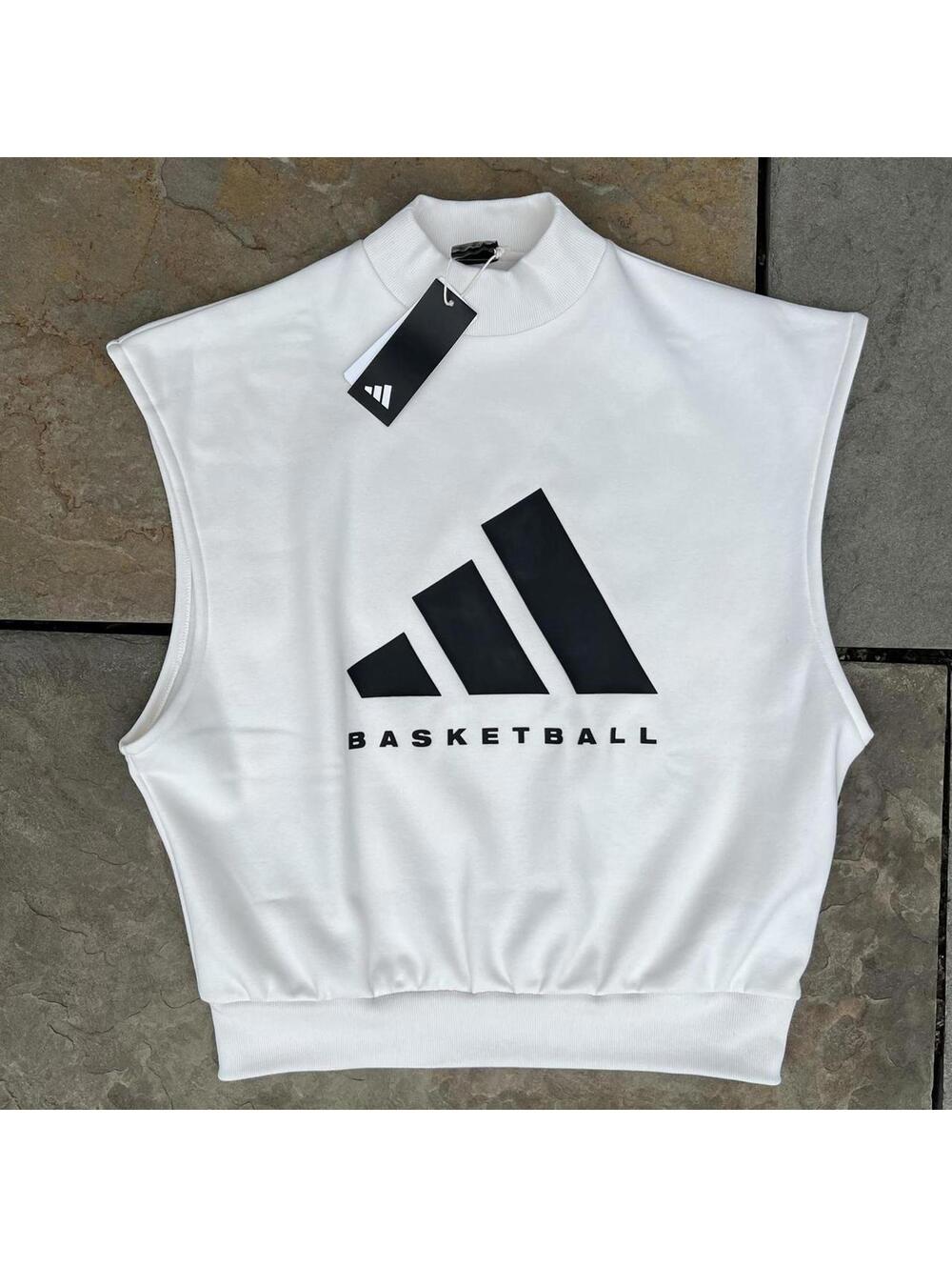 NWT Adidas Cream Mock Neck Sleeveless Raised Logo Sweatshirt